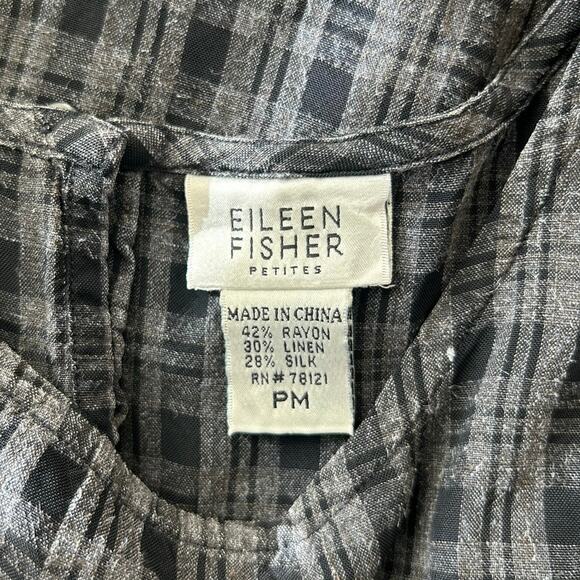 Eileen Fisher Plaid Linen Blend Midi Shift Dress Women's Medium Petite Minimal - Picture 8 of 8